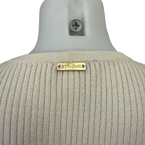 St. John Sport Ribbed Knit Wool Blend Cardigan with Faux Pearl Trims sz Small - Picture 5 of 10